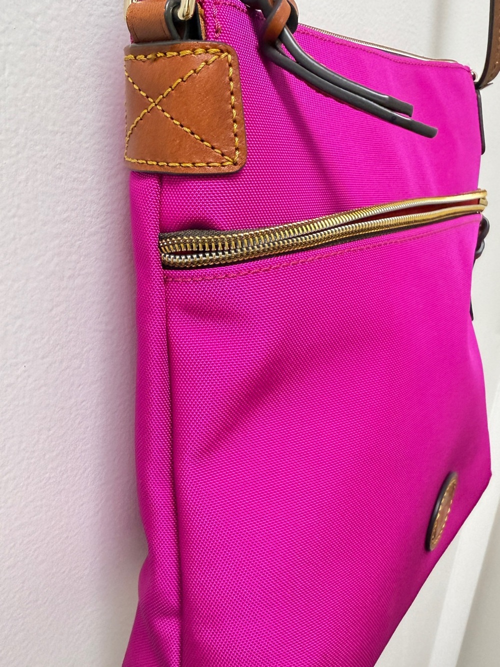 Dooney & Bourke Hot Pink Crossbody with Brown Leather Trim